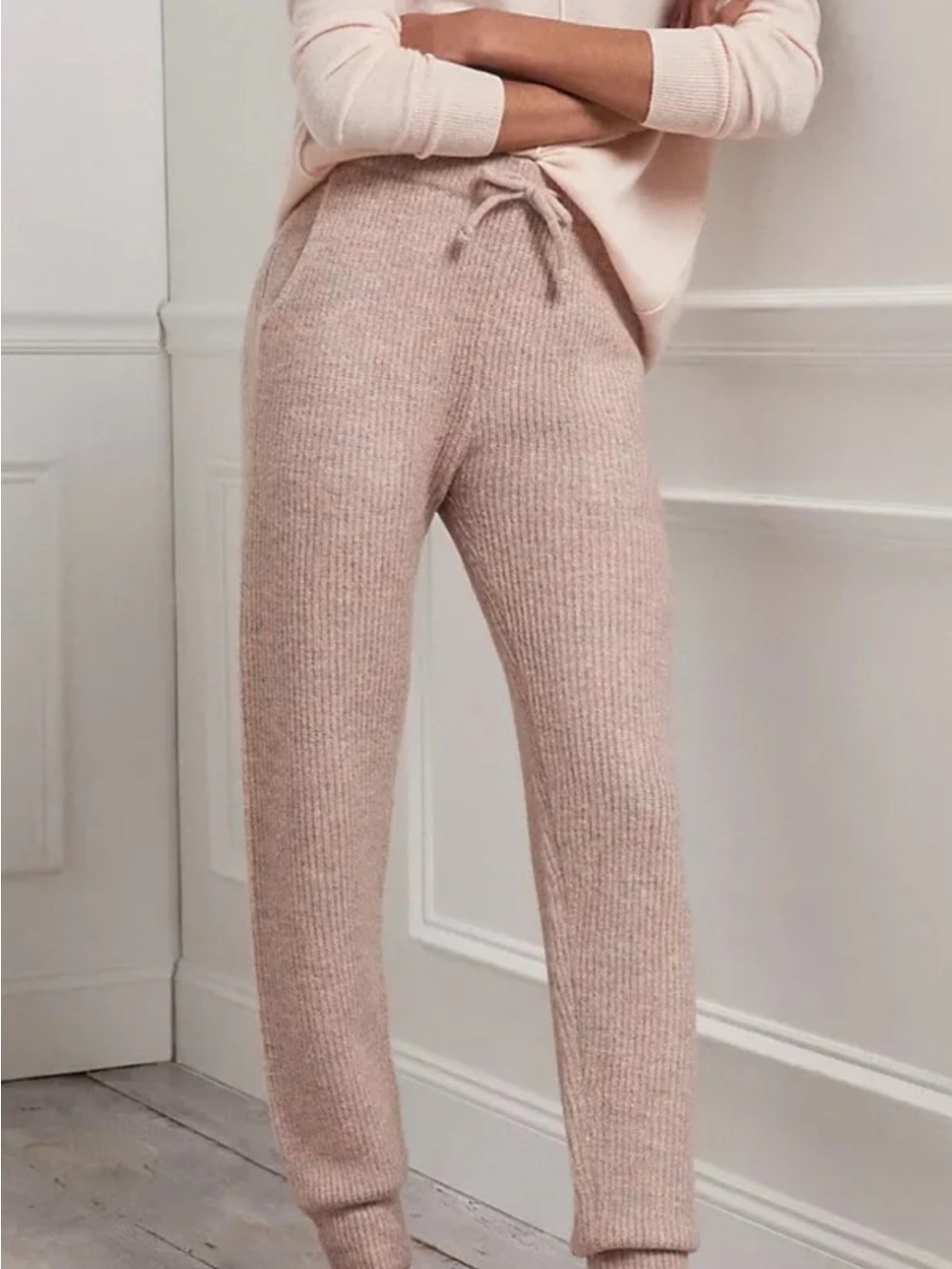 Anthropologie Saturday Sunday Cozy Ribbed‎ Knit Joggers Light Pink XS Loungewear